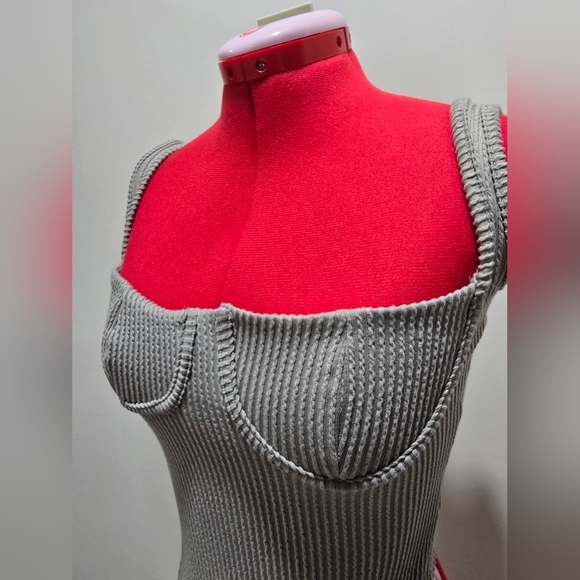 Fashion Nova Gray Ribbed Bodysuit - Picture 2 of 4